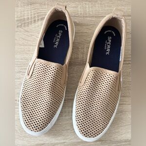 Sperry Tan Seaside Perforated Suede Slip On Shoes